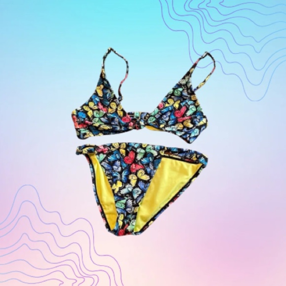 NO BOUNDARIES Butterfly Print Bikini Juniors Medium